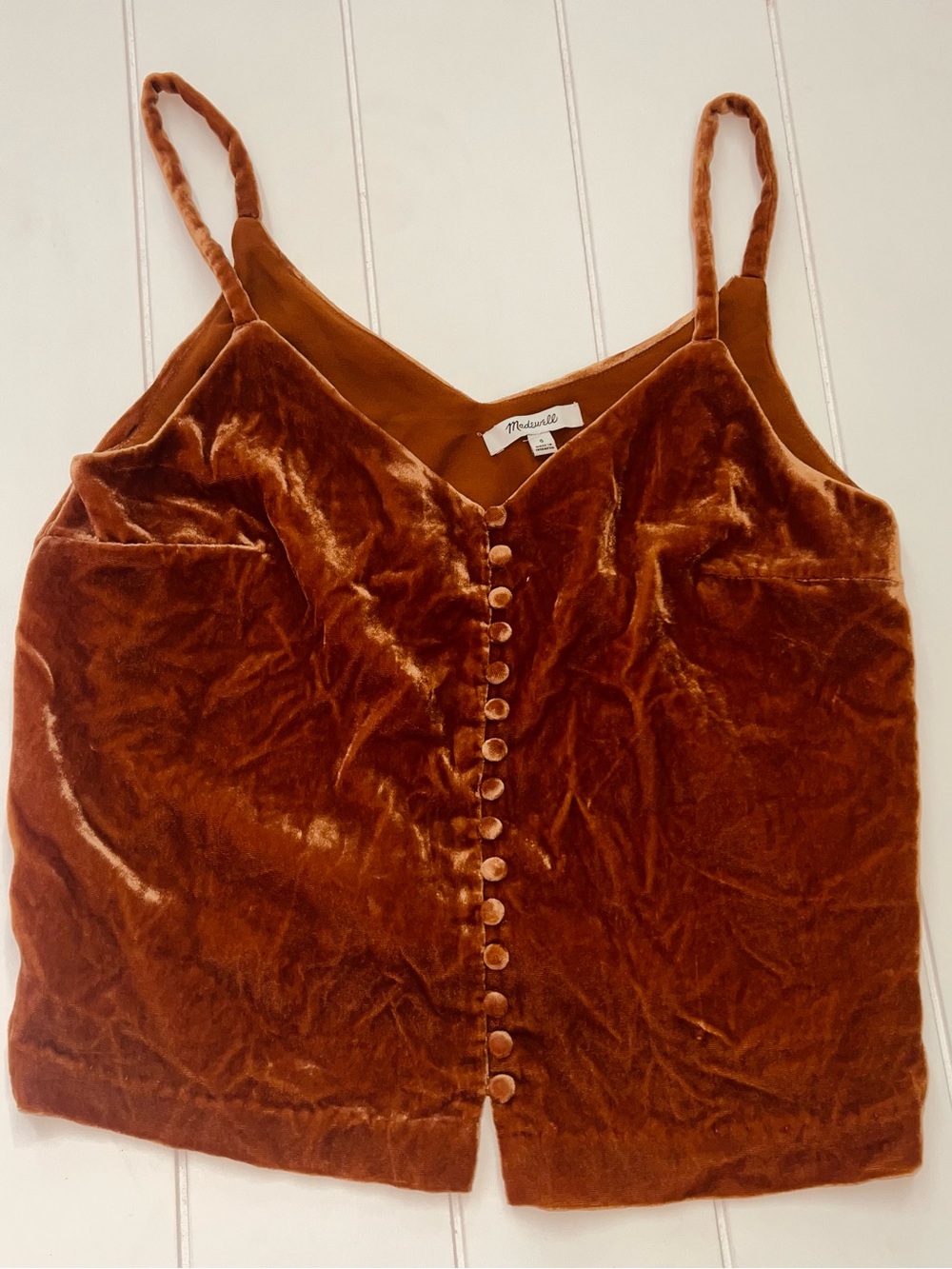 Madewell Velvet Button-Front Cami Tank Top Copper Rust Brown Size 0